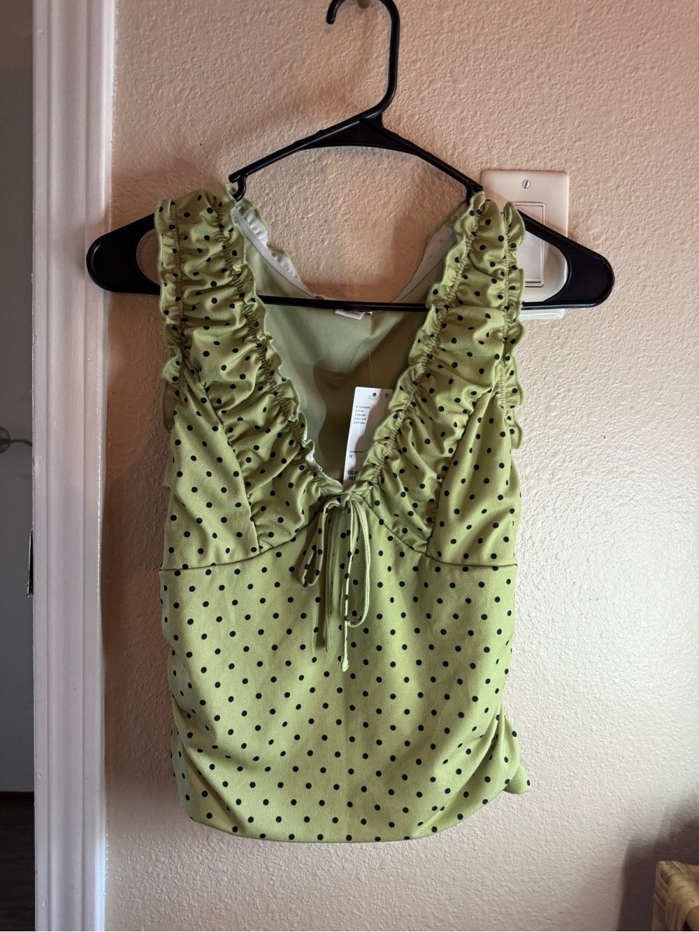 Kimchi Blue Light Green Polka Dot Ruffle Tie-Front Camisole